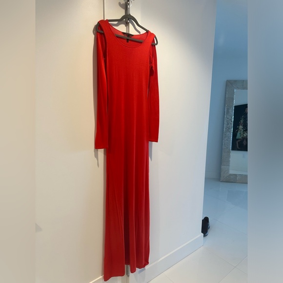 BCBG Sheer Red Maxi Goddess Dress Slits
